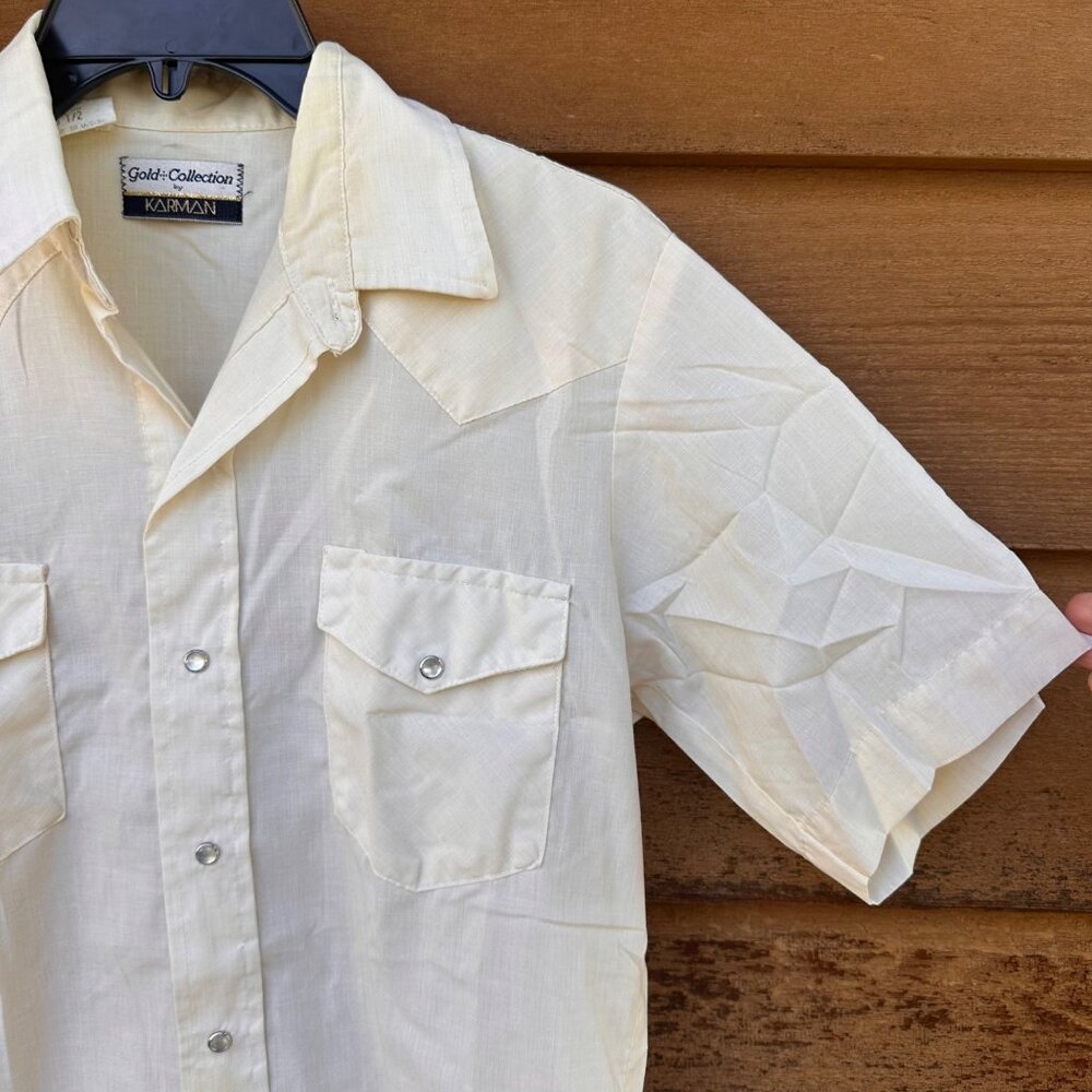 Vintage Western Style Yellow Pearl Button Down Shirt Size 15.5 - Picture 4 of 9